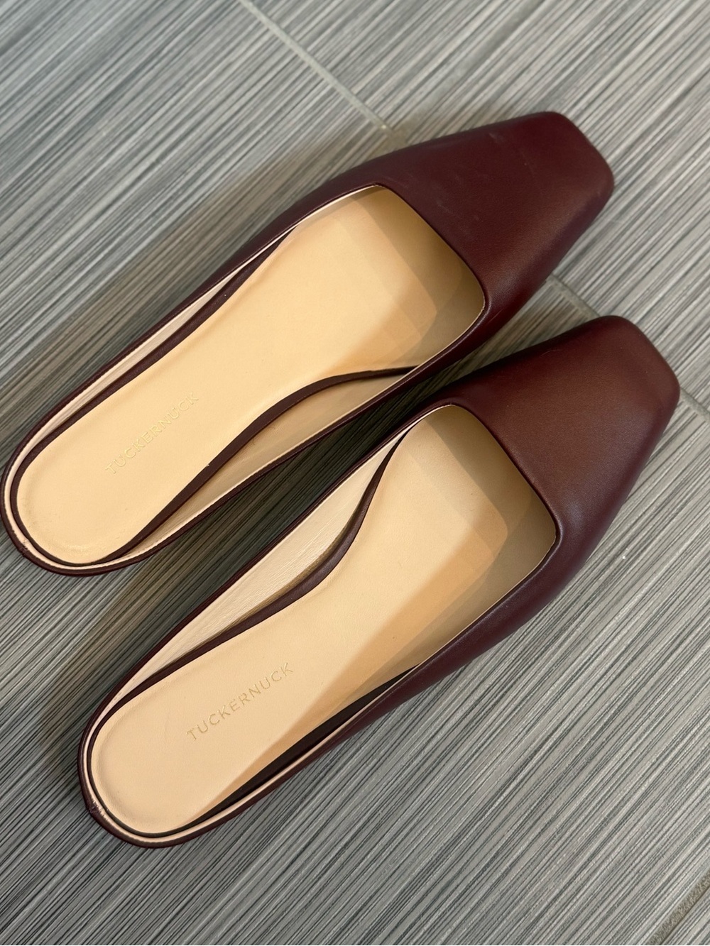 Tuckernuck Burgundy Square-Toe Leather Mules